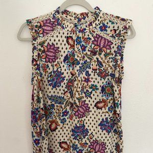 LOFT Paisley Print Work Top with lace detail